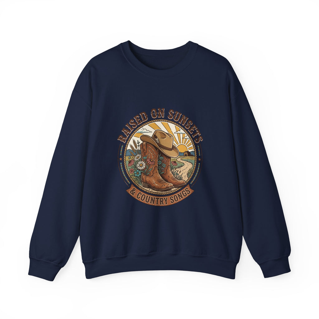 Raised on Sunsets Crewneck Sweatshirt | Western Cowgirl Ranch Rustic Prairie Vintage