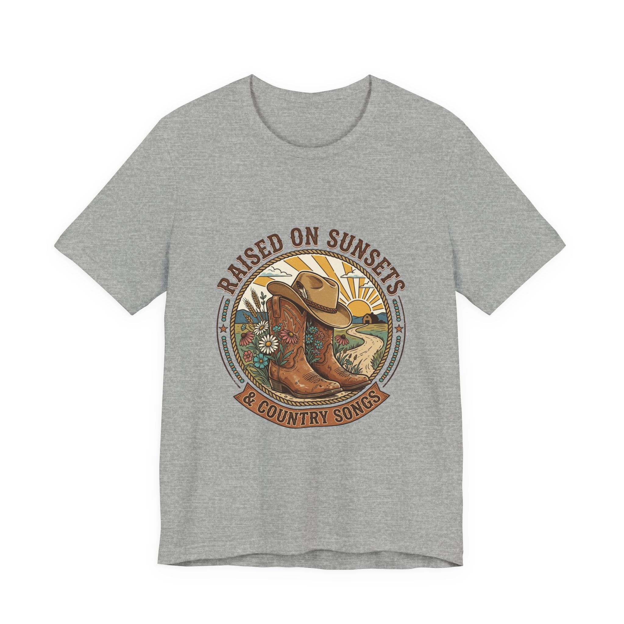 Raised on Sunsets Cowboy Boot Tee | Western Cowgirl Rustic Prairie