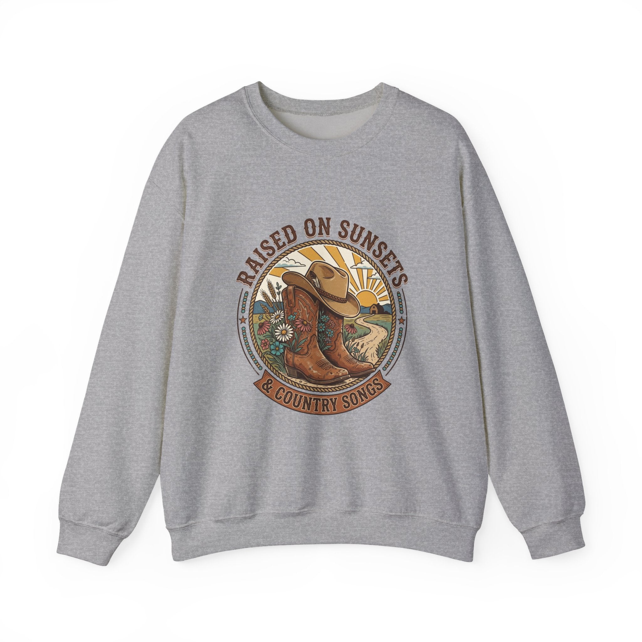 Raised on Sunsets Crewneck Sweatshirt | Western Cowgirl Ranch Rustic Prairie Vintage
