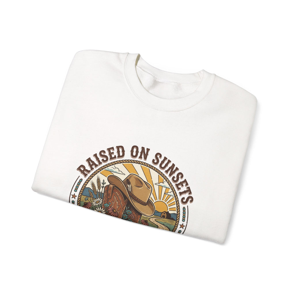 Raised on Sunsets Crewneck Sweatshirt | Western Cowgirl Ranch Rustic Prairie Vintage