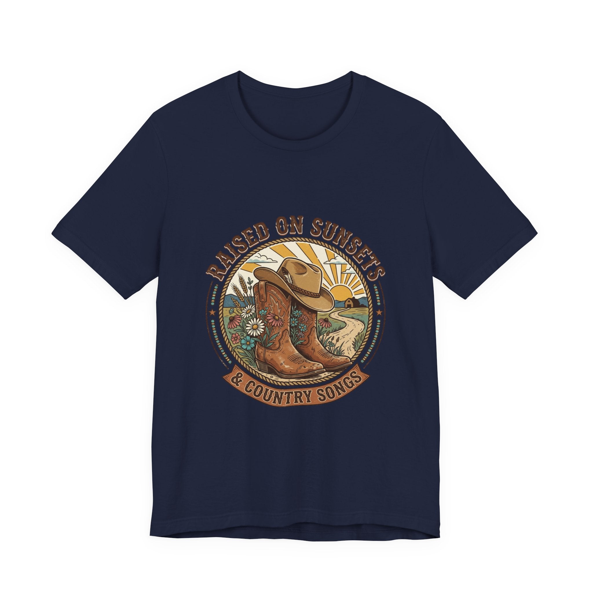 Raised on Sunsets Cowboy Boot Tee | Western Cowgirl Rustic Prairie