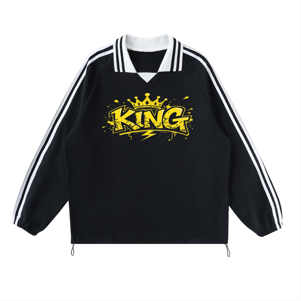 Contrast Striped Lapel Collar Sweatshirt