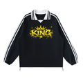 Contrast Striped Lapel Collar Sweatshirt