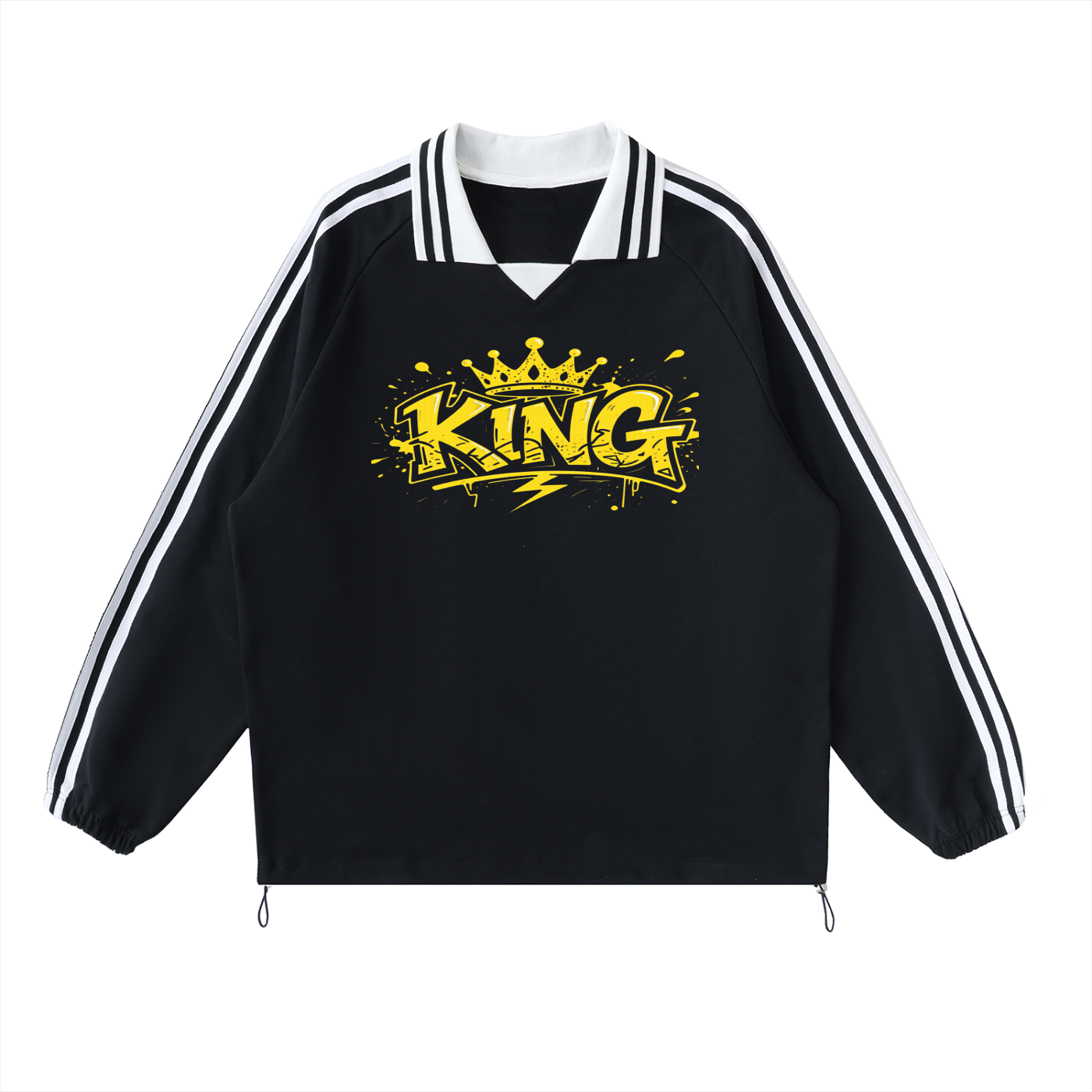 Contrast Striped Lapel Collar Sweatshirt