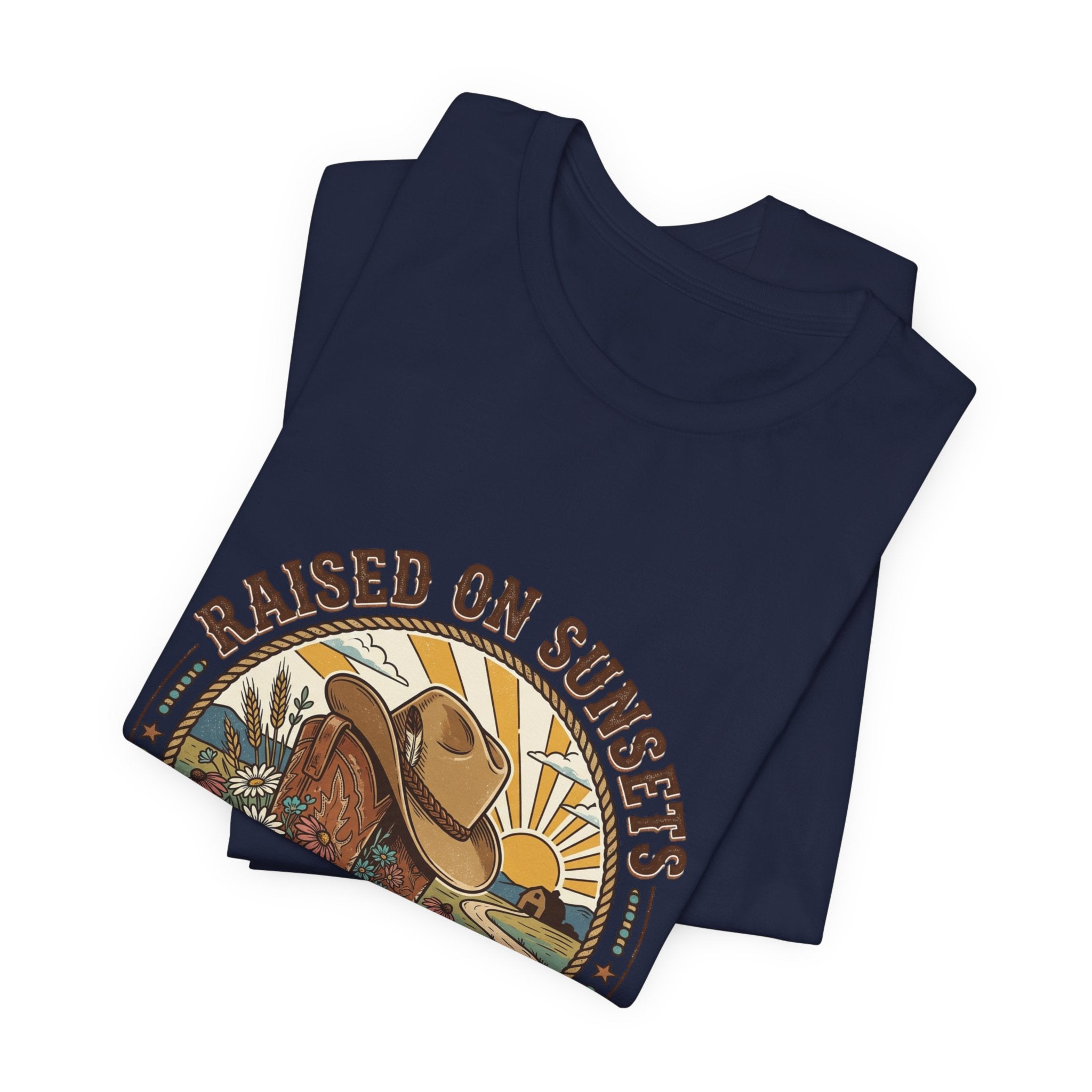 Raised on Sunsets Cowboy Boot Tee | Western Cowgirl Rustic Prairie