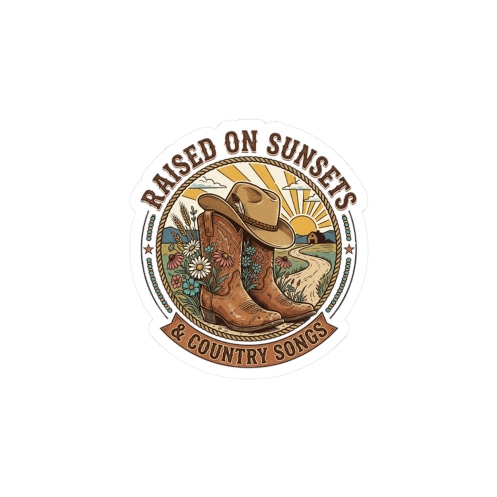 Raised on Sunsets Cowgirl Boots Sticker | Western, Rustic Prairie Vintage