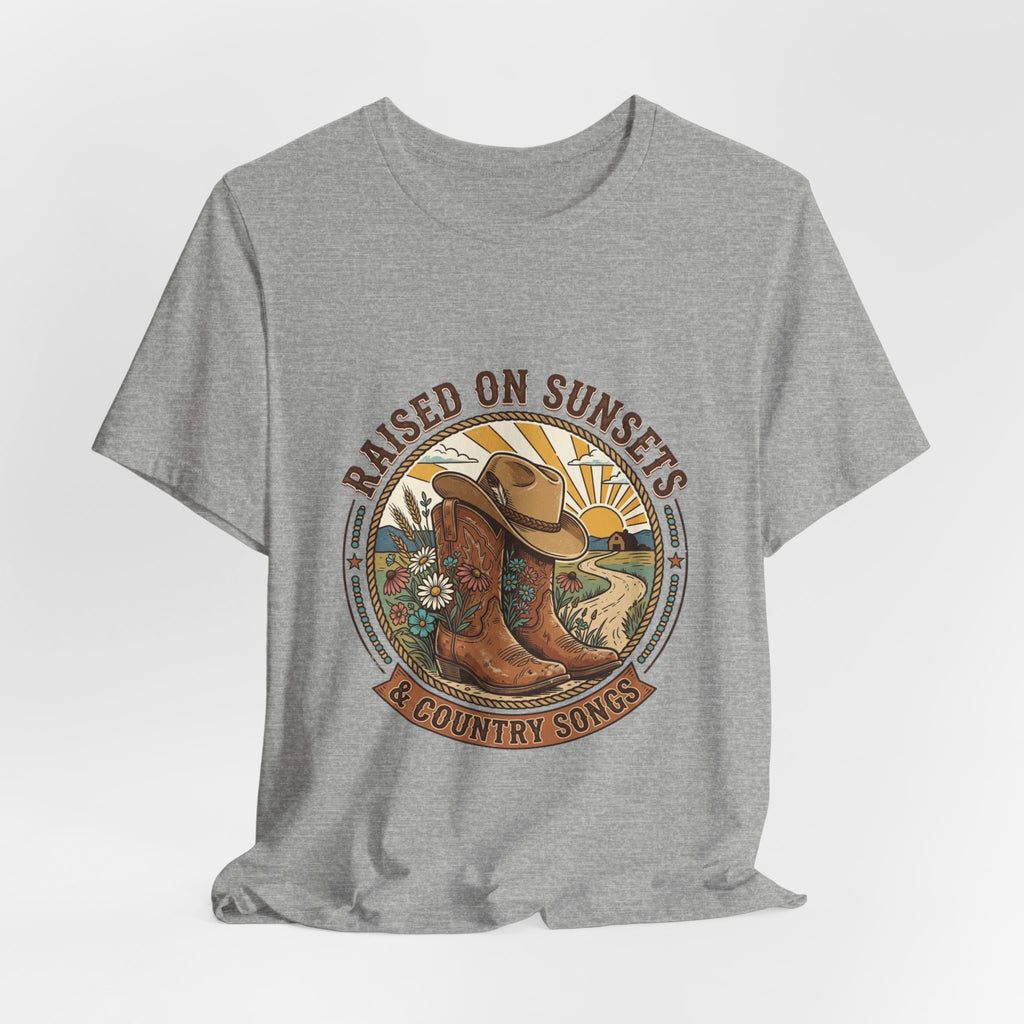 Raised on Sunsets Cowboy Boot Tee | Western Cowgirl Rustic Prairie