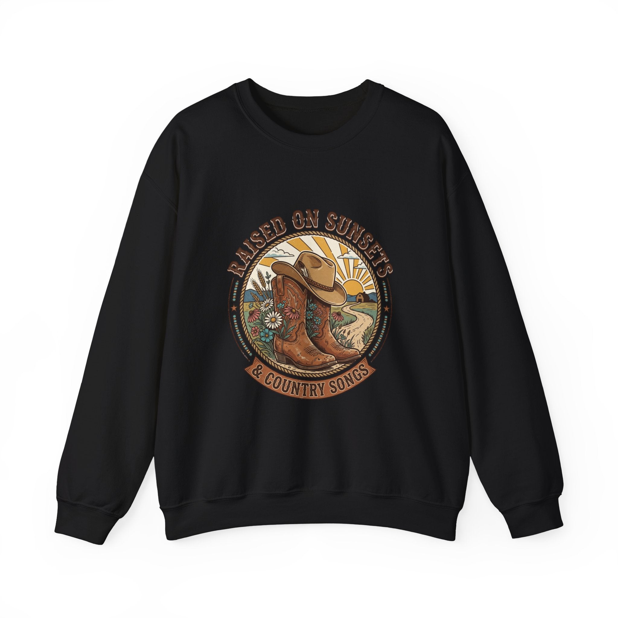 Raised on Sunsets Crewneck Sweatshirt | Western Cowgirl Ranch Rustic Prairie Vintage